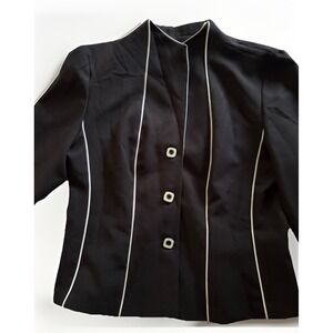 Vintage Spago Collection Womens Blazer 10/12 Black‎ White Buttons 80s Structured